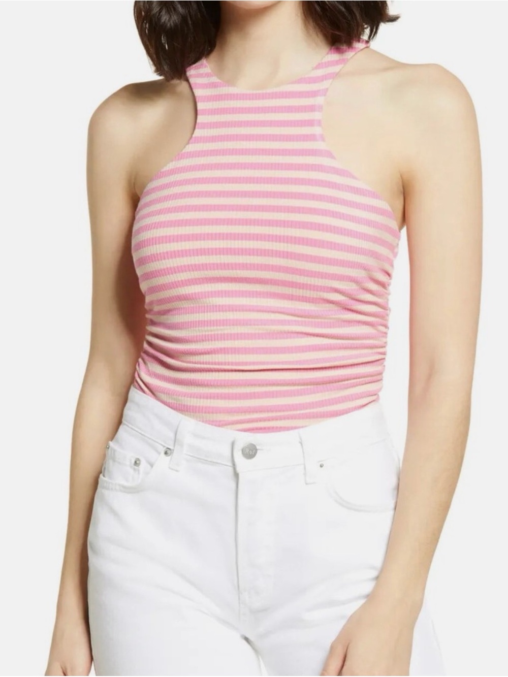 NEW AFRM pink "ruskin" striped ribbed racerback tank top size Small womens